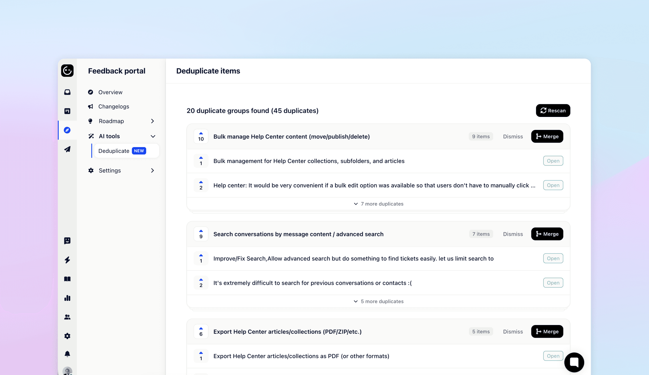 AI-powered duplicate detection for feature requests